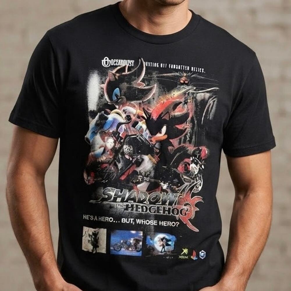 Shadow The Hedgehog Graphic T-Shirt Men's Size L Black Gaming Tee New